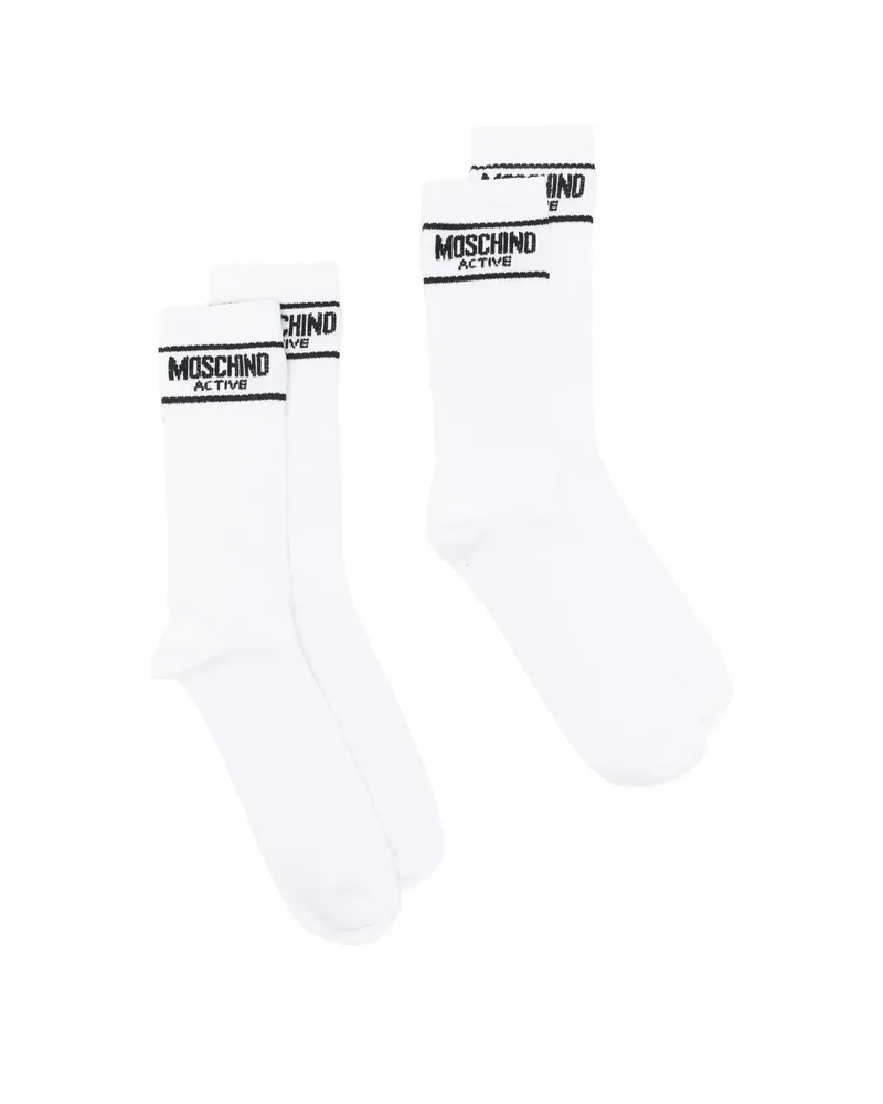 Moschino Logo-intarsia Ribbed-knit Socks Set Of Two White