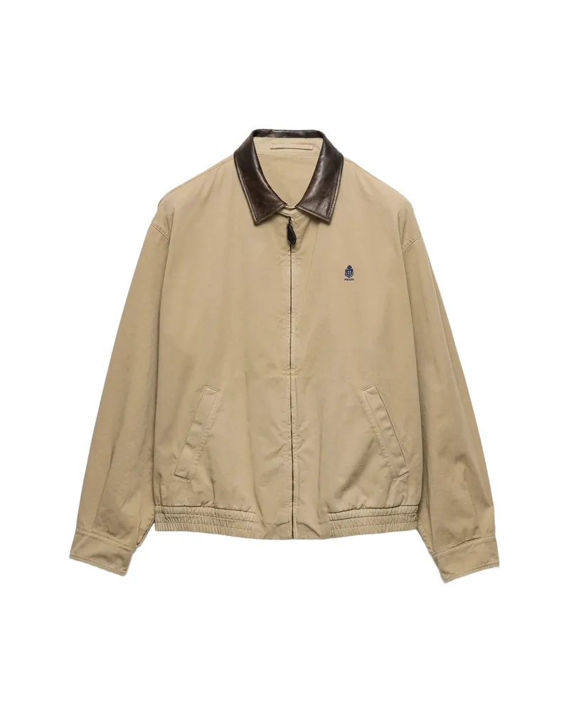 Prada Logo-embroidered Leather-collar Jacket Neutrals
