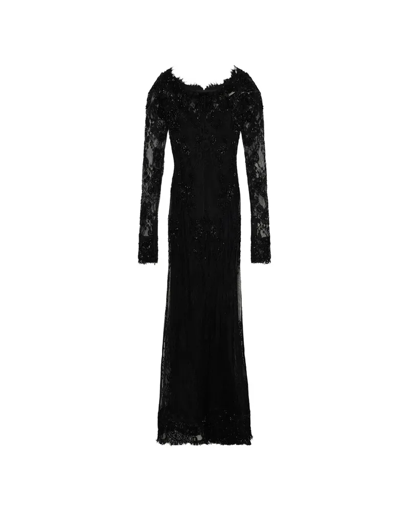 Blumarine Embroidered Floral-lace Maxi Dress Black