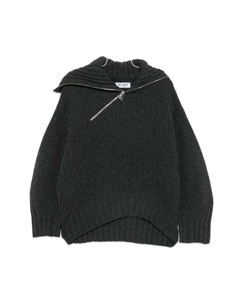 ATTICO Asymmetric-zip Ribbed-knit Sweater Grey