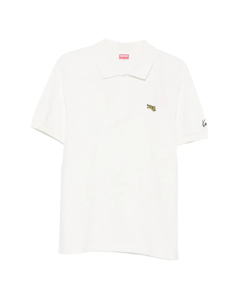 Kenzo Tiger-patch Polo Shirt White