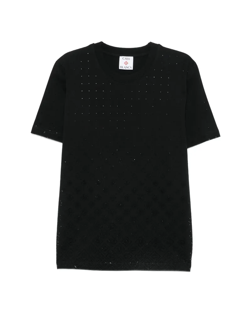 Casablanca Paris Crystal-embellished Monogram-pattern T-shirt Black