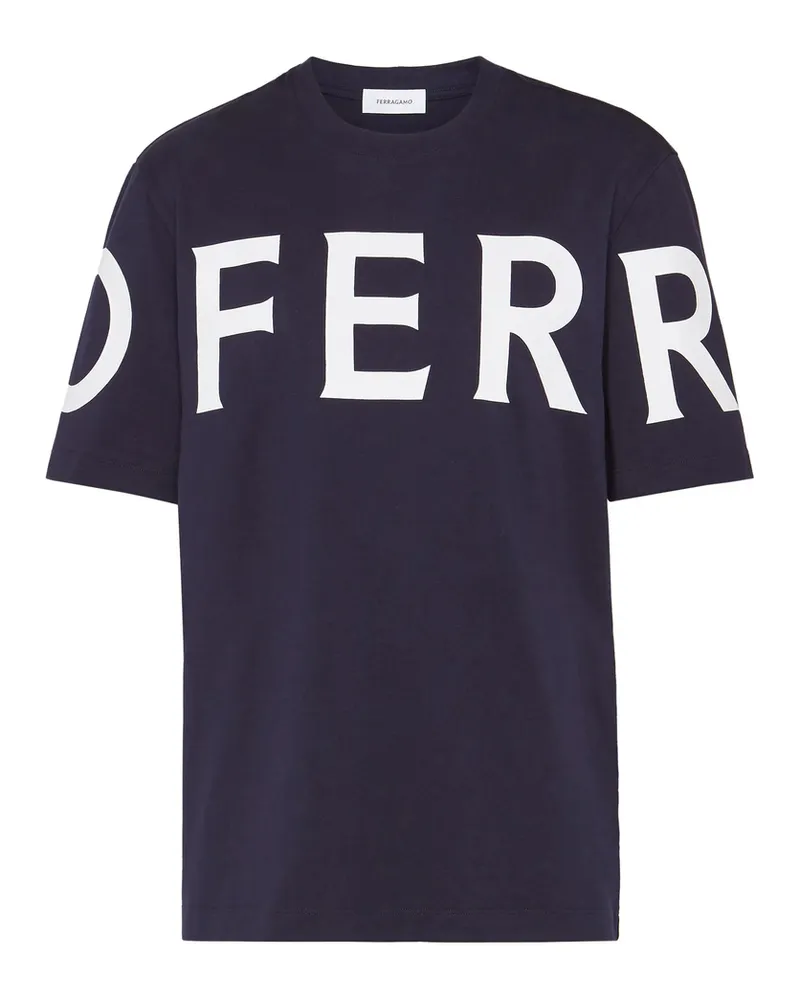 Ferragamo Logo-print Cotton T-shirt Blue