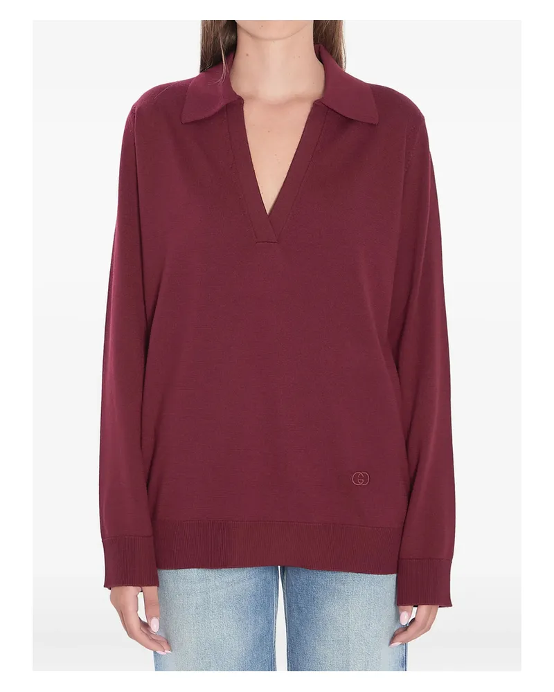 Gucci V-neck Polo Top Red