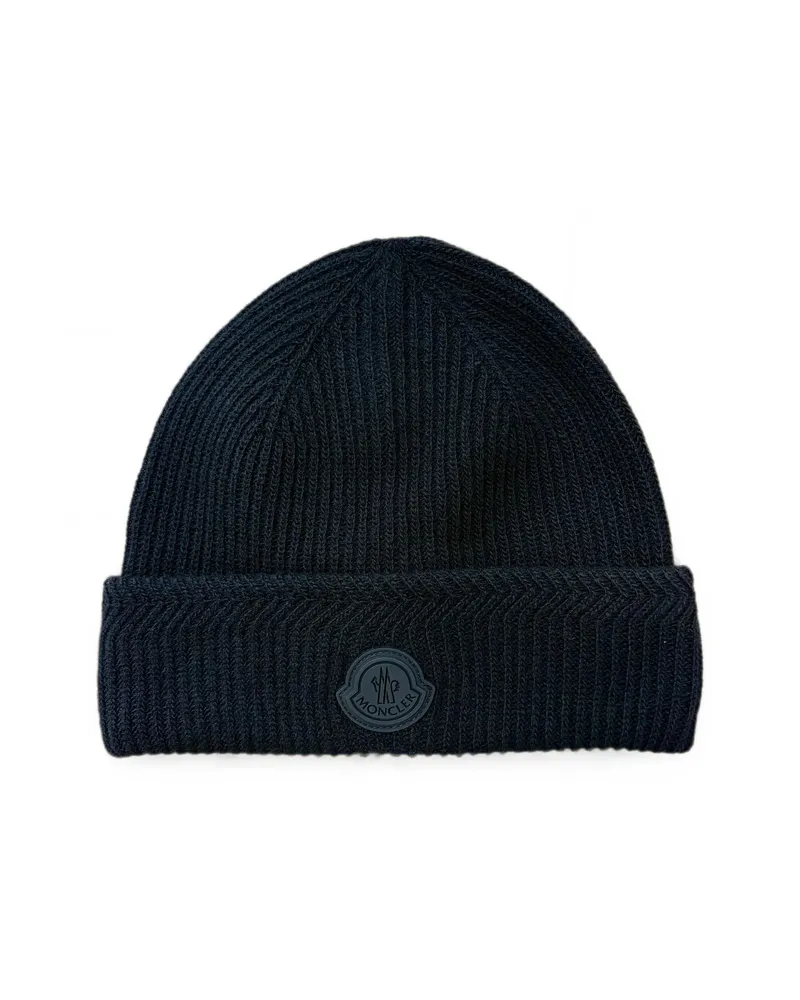 Moncler Logo-patch Ribbed Beanie Hat Black