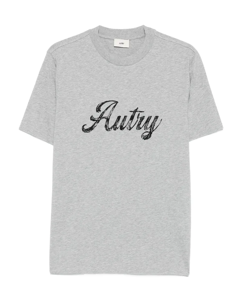 AUTRY Script-logo Cotton T-shirt Grey