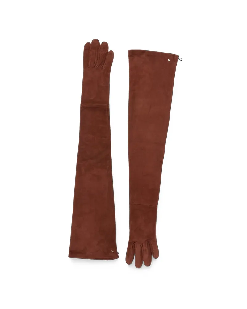 Max Mara Logo-plaque Long Gloves Brown