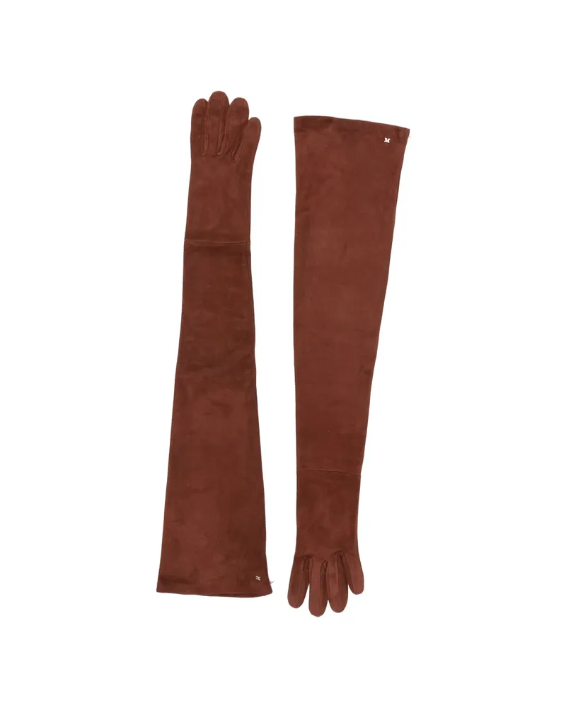 Max Mara Logo-plaque Long Gloves Brown