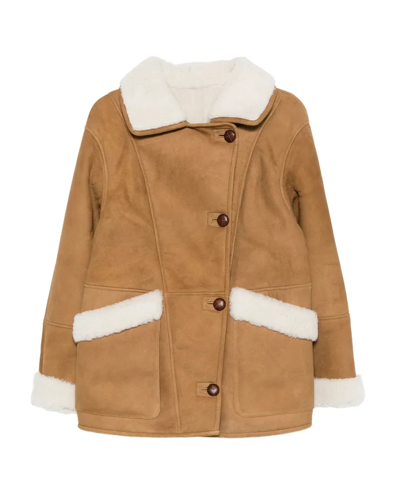 IRO Single-breasted Shearling Jacket Neutrals