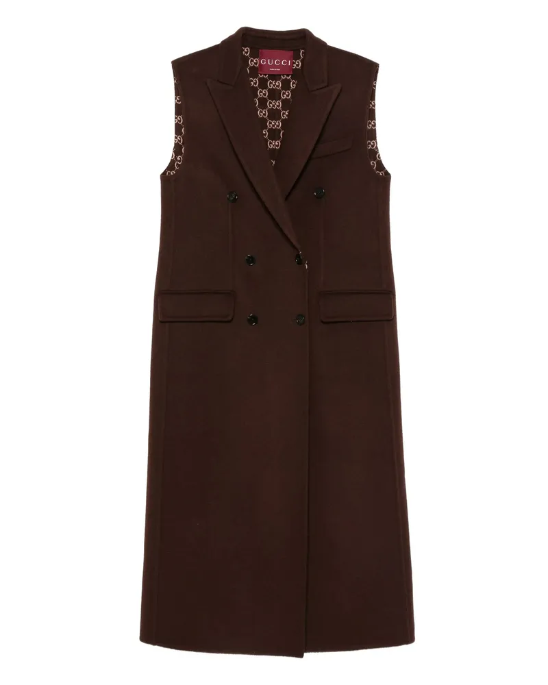Gucci Double-breasted Sleeveless Coat Brown