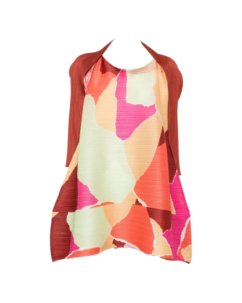Issey Miyake Abstract-print Pleated Dress Orange