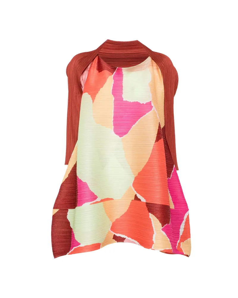 Issey Miyake Abstract-print Pleated Dress Orange
