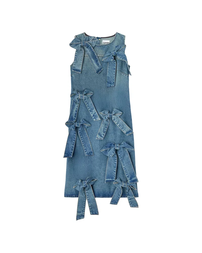 Ganni Round-neck Denim Midi Dress Blue