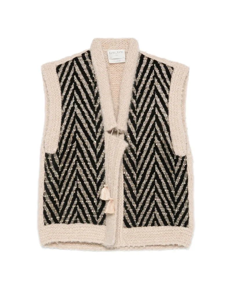 forte_forte Chevron-pattern Tassel-detail Jacket Neutrals