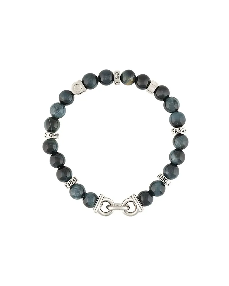 Ferragamo Semi-precious Stone And Gancini Bracelet Black