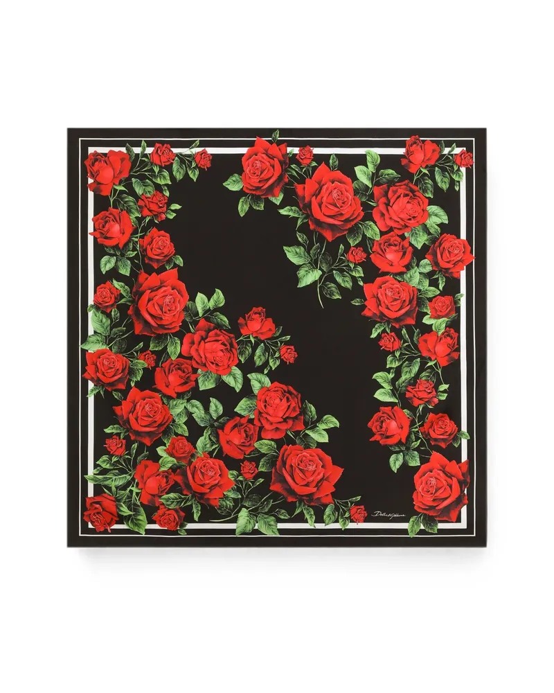 Dolce & Gabbana 90X90 ROSE-PRINT SILK TWILL SCARF Black
