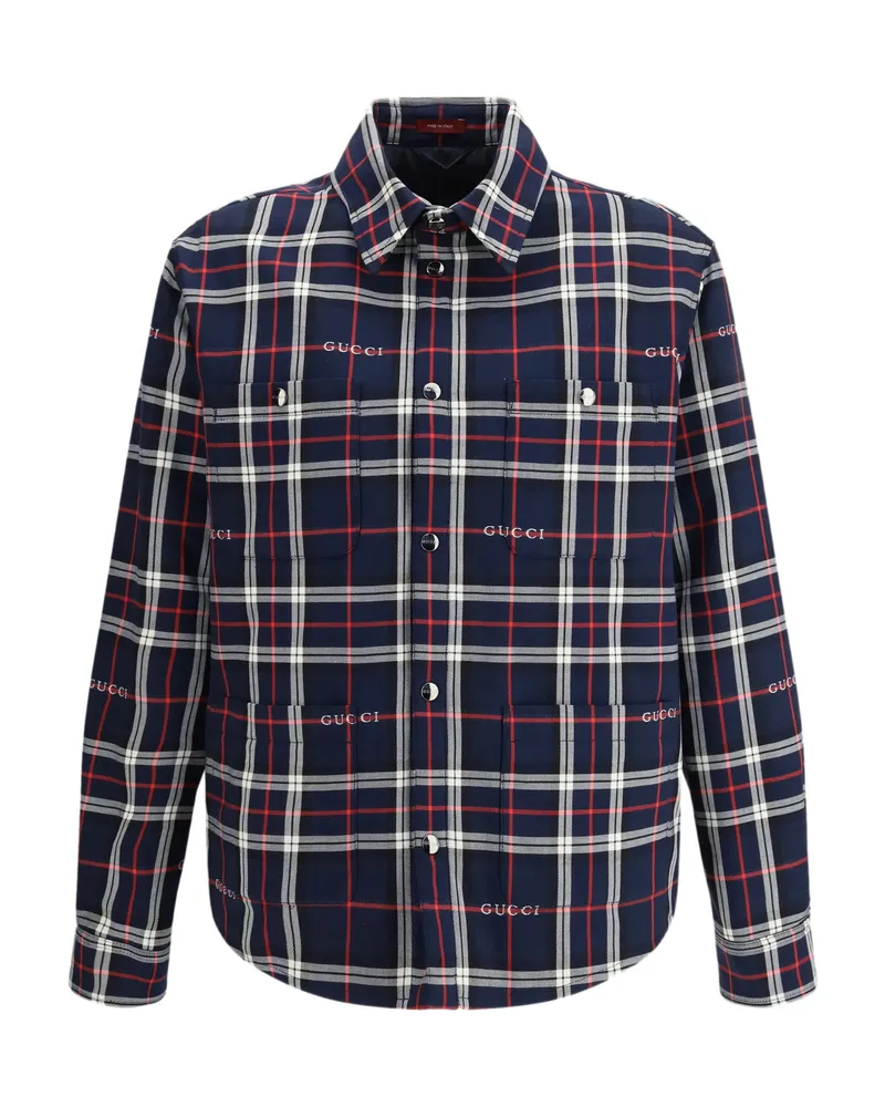 Gucci Tartan Cotton Jacquard Padded Shirt Blue