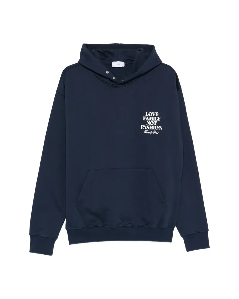 Family First Lettering Hoodie Blue
