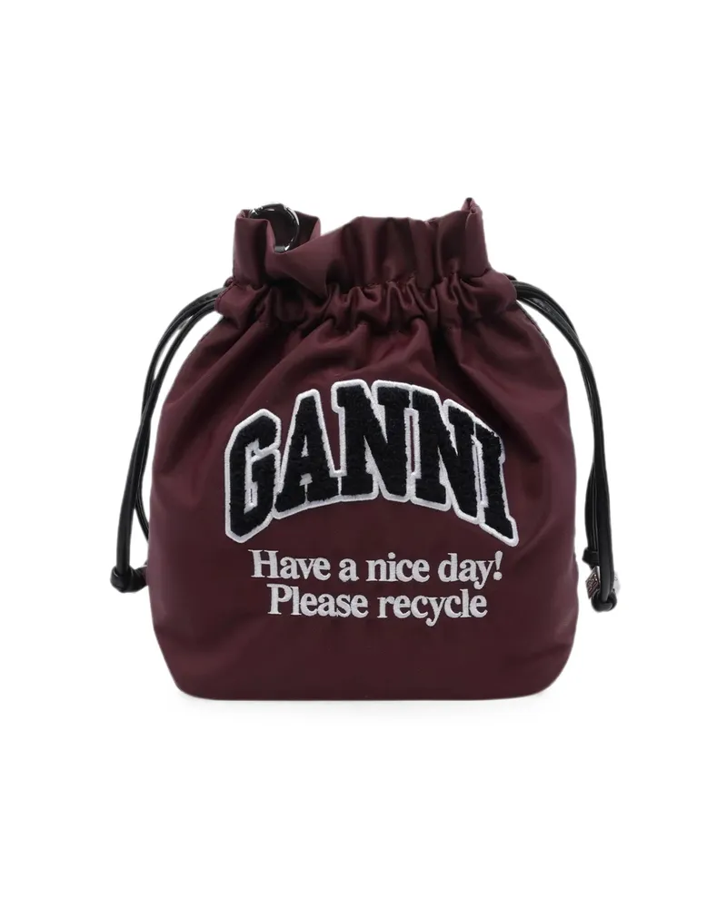 Ganni Logo-patch Drawstring Bucket Bag Brown