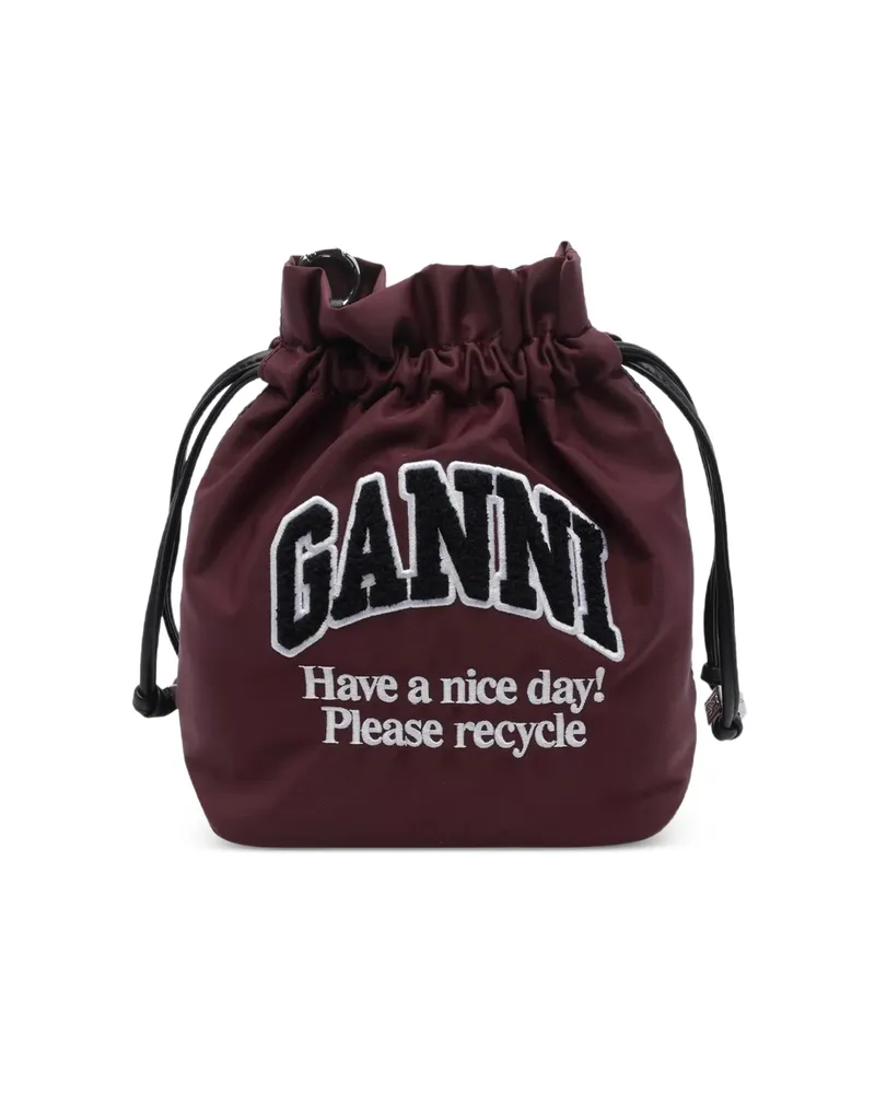 Ganni Logo-patch Drawstring Bucket Bag Brown