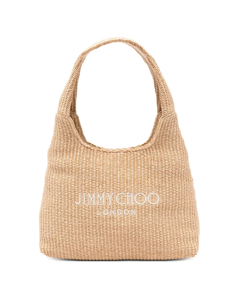 Jimmy Choo Beach Diamond Logo-embroidered Shoulder Bag Neutrals