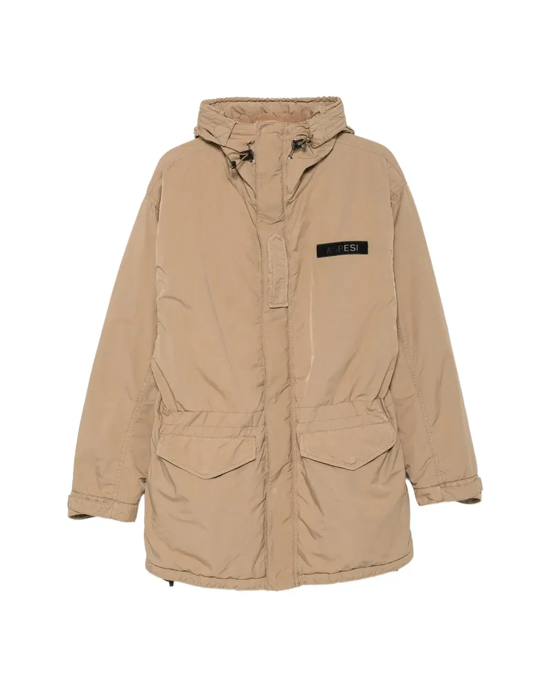 ASPESI Hooded Logo-patch Jacket Neutrals