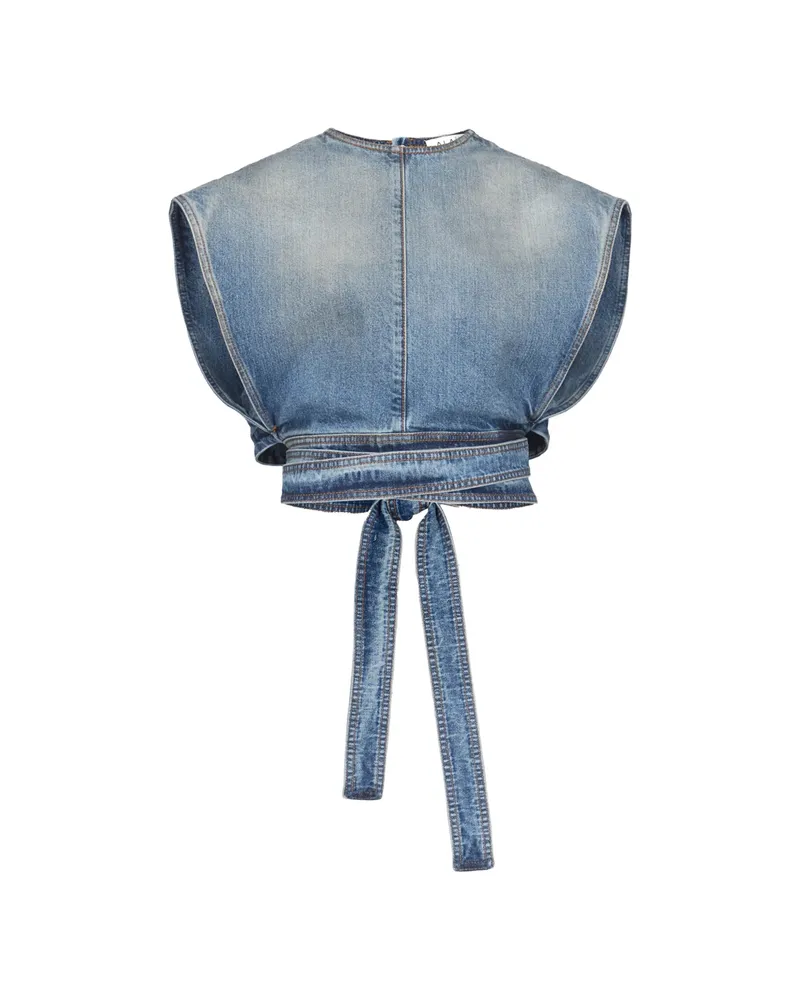 Alaïa Belted Denim Crop Top Blue