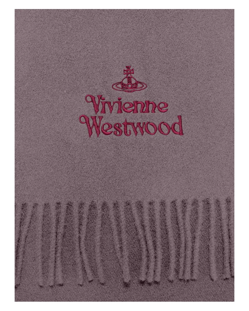 Vivienne Westwood Embroidered Fringed Scarf Brown