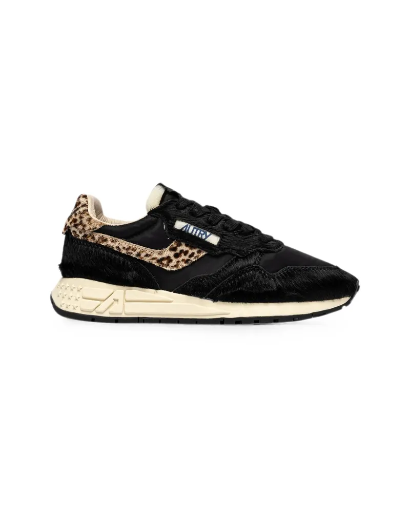 AUTRY Reelwind Low Leopard-print Pony-hair Sneakers Black