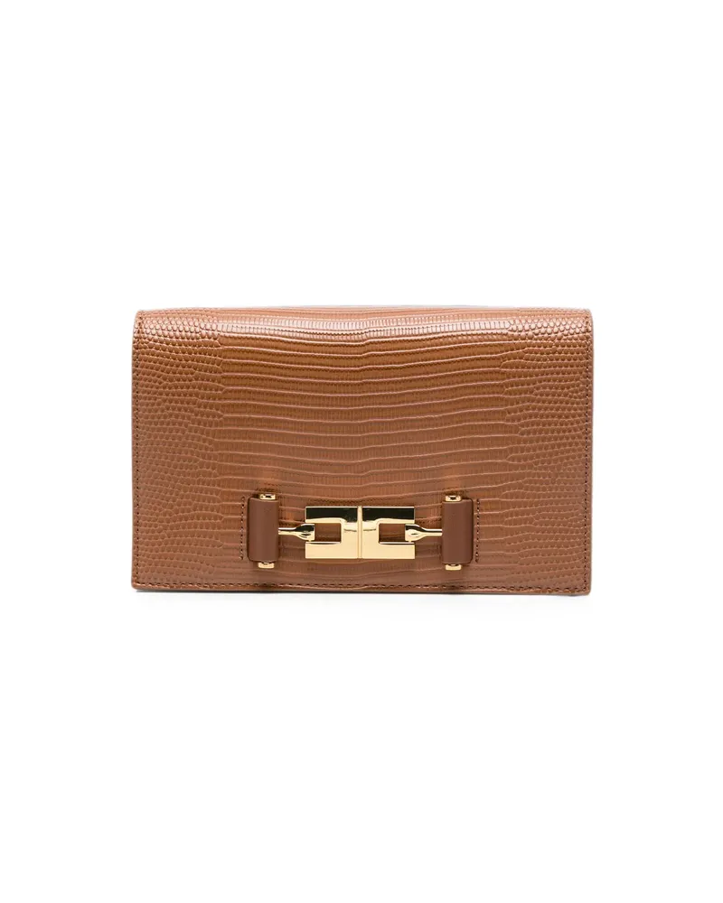 Elisabetta Franchi Reptile-effect Logo-plaque Clutch Bag Neutrals