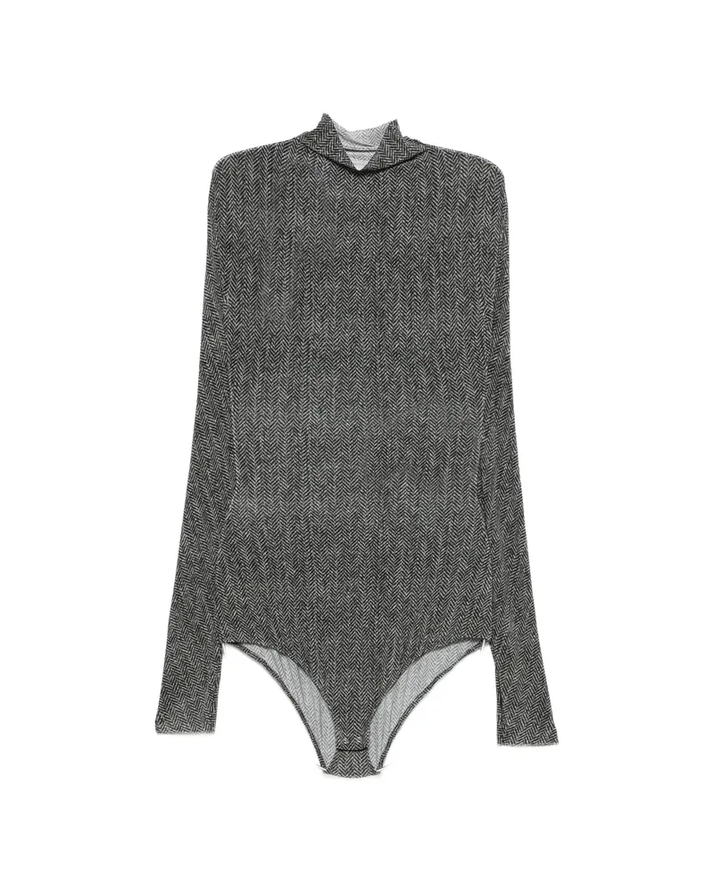 Maison Margiela Herringbone-print High-neck T-shirt Grey