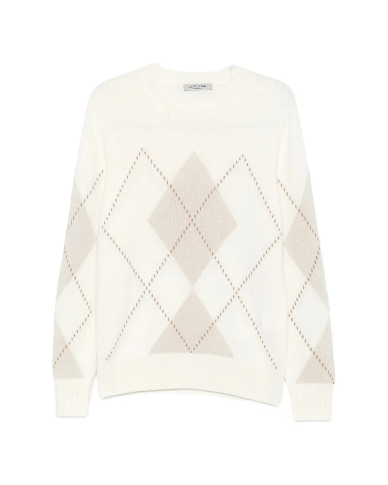 La Fileria Argyle-pattern Crew Neck Sweater Neutrals