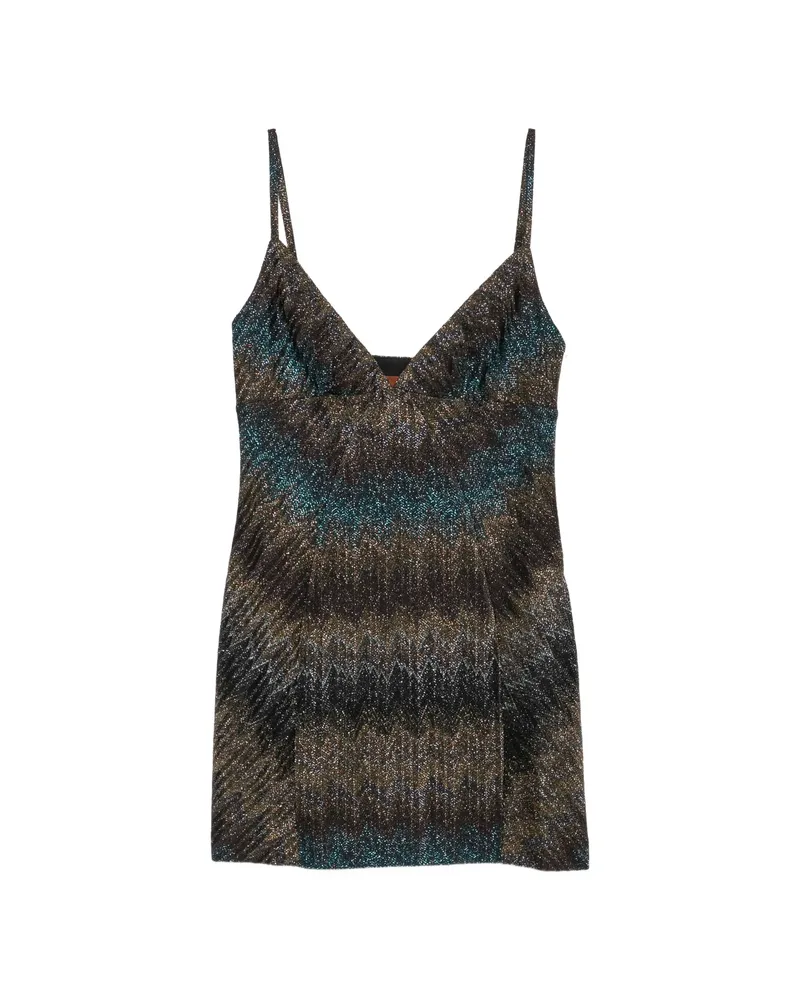 Missoni Zigzag-knit V-neck Mini Dress Black