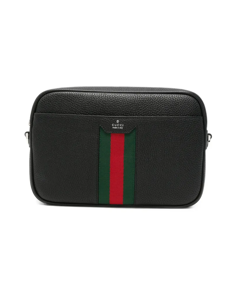 Gucci Web-stripe Pebbled-leather Messenger Bag Black