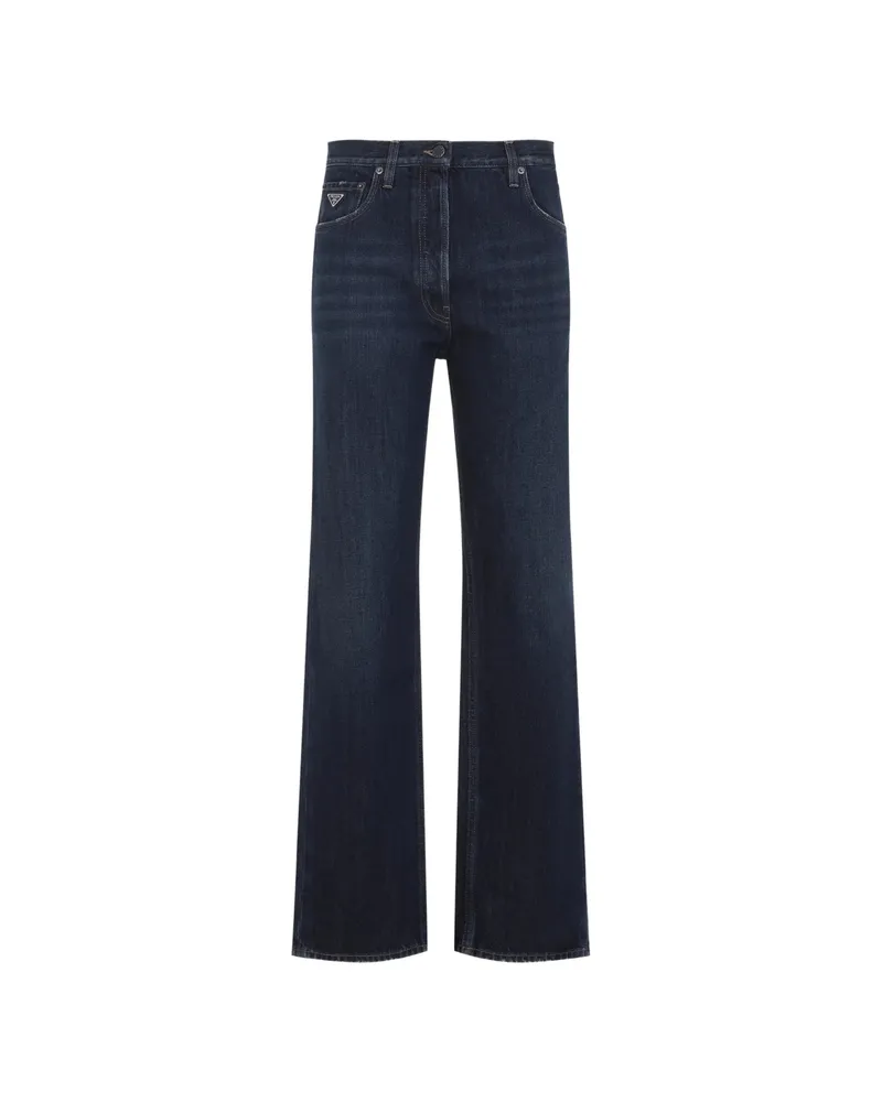 Prada Logo-plaque Wide-leg Jeans Blue