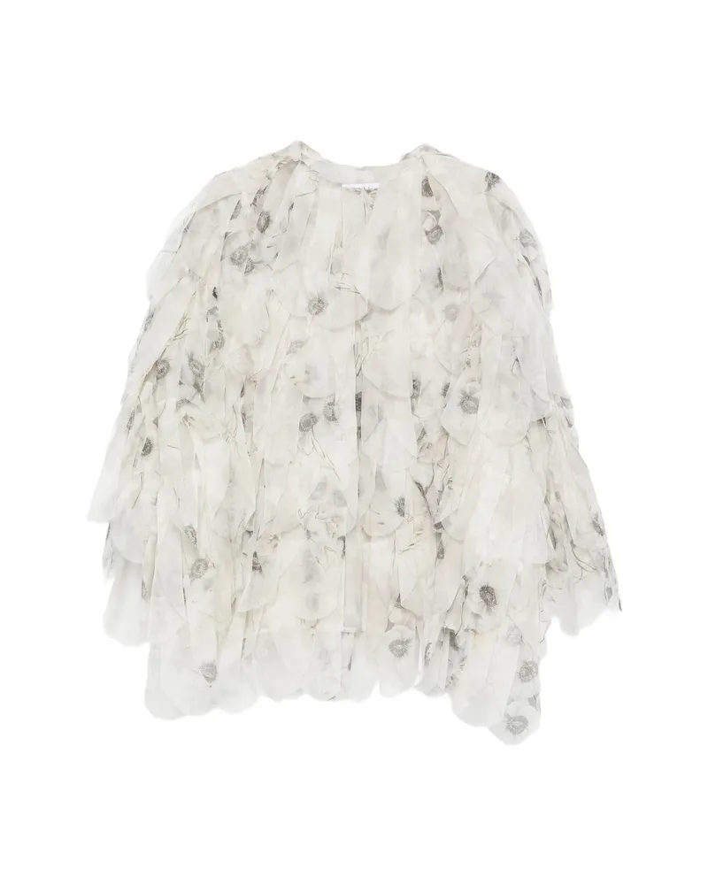 Max Mara Chiffon Floral Ruffled Jacket White