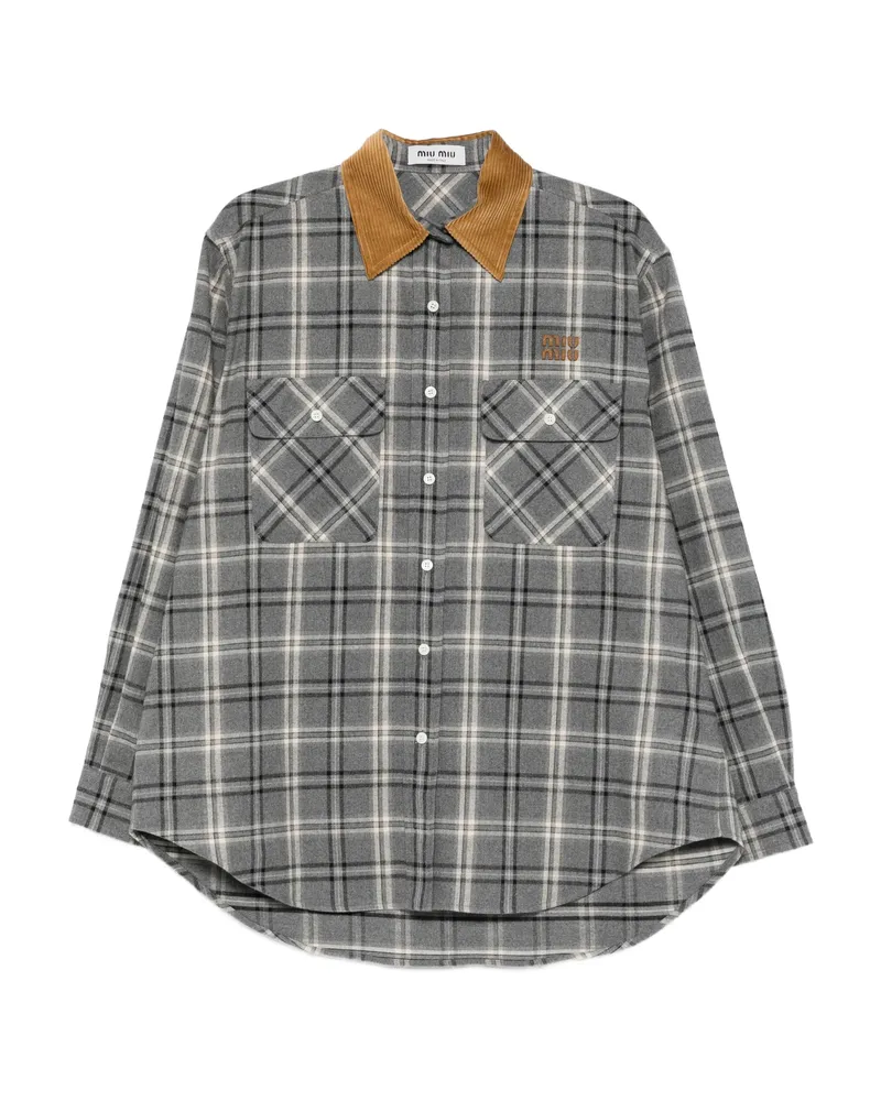 Miu Miu Corduroy-collar Flannel Shirt Grey