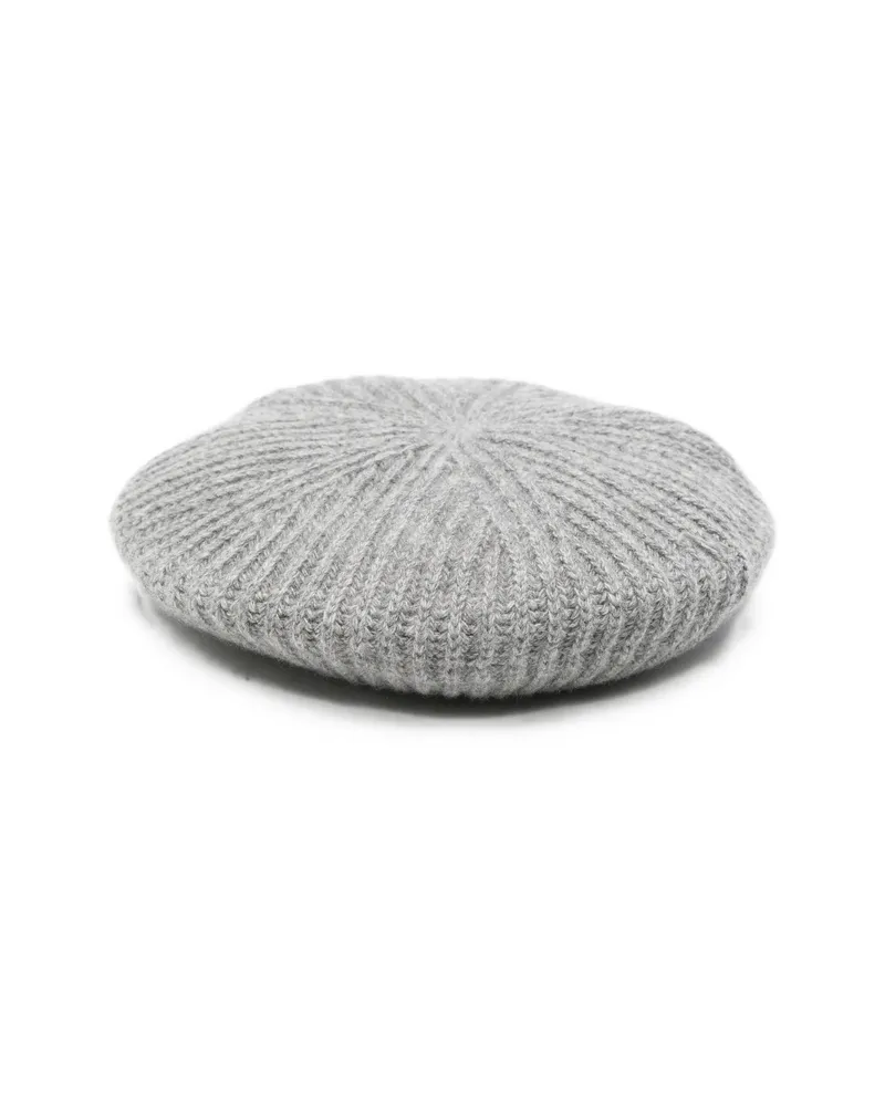 Miu Miu Logo-embroidered Ribbed-knit Beret Grey