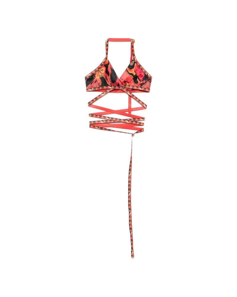 Emilio Pucci Iride-print Wrap-around Bra Red