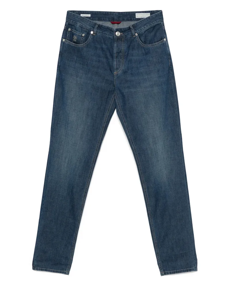 Brunello Cucinelli Embroidered-logo Jeans Blue