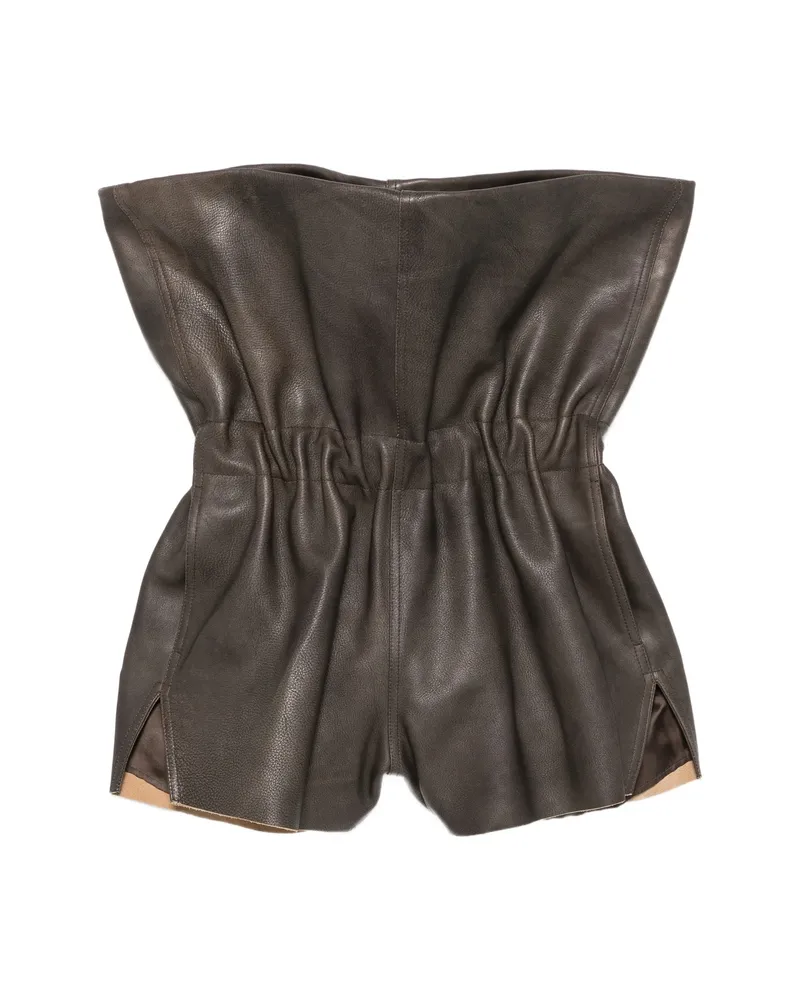 Rick Owens Crater Fold-over Leather Shorts Grey