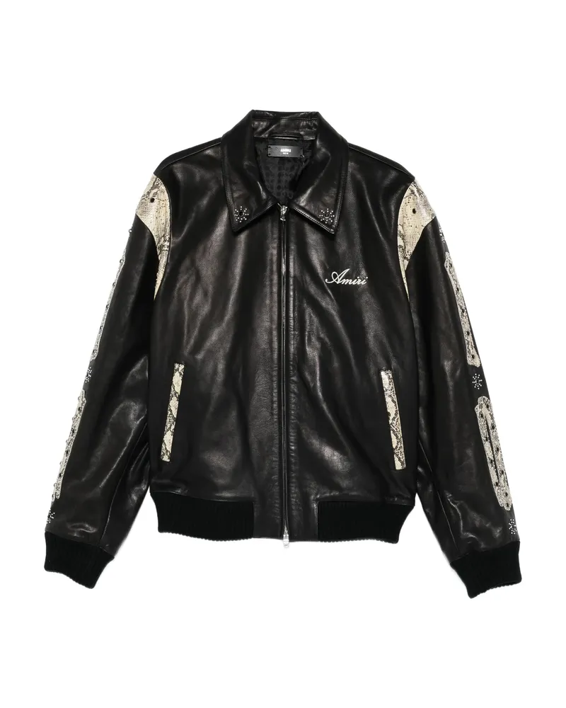 Amiri Snakeskin-print Embellished Jacket Black