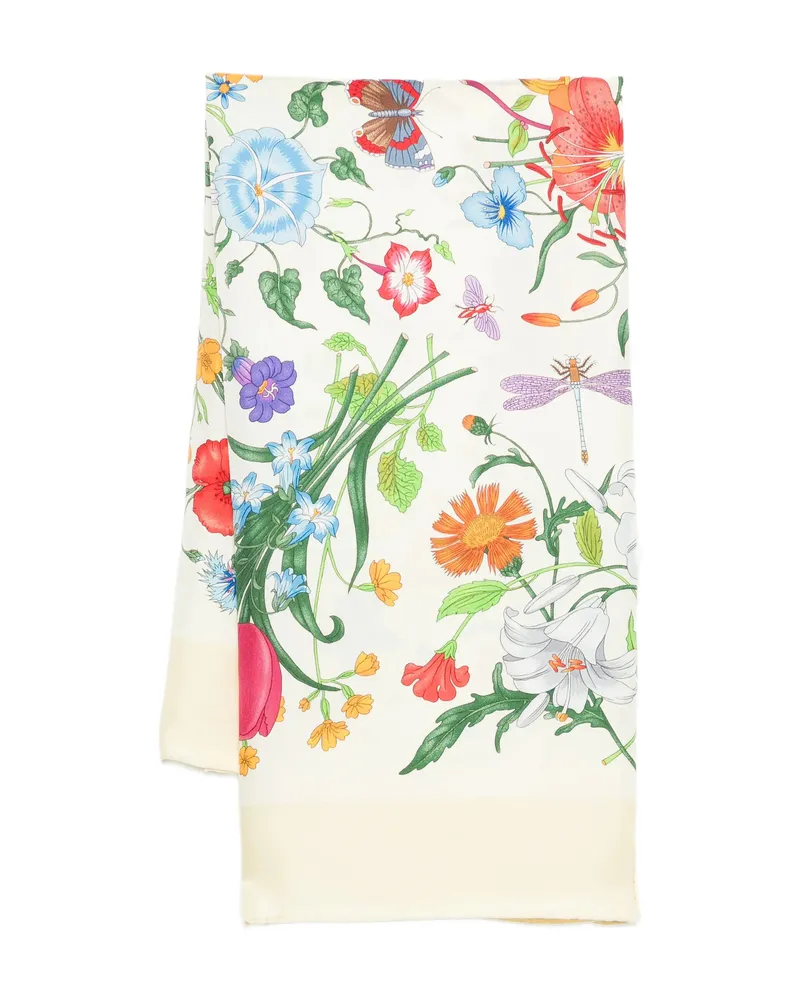 Gucci Floral-print Scarf Neutrals