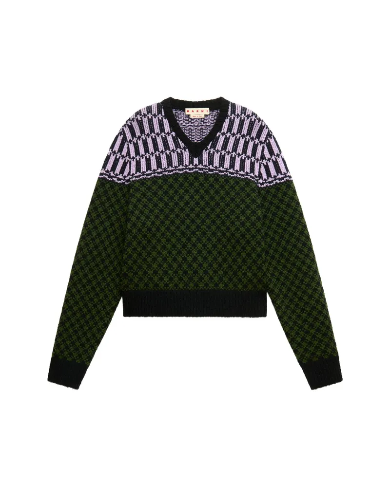 Marni Jacquard-knit Geometric-motif Sweater Green