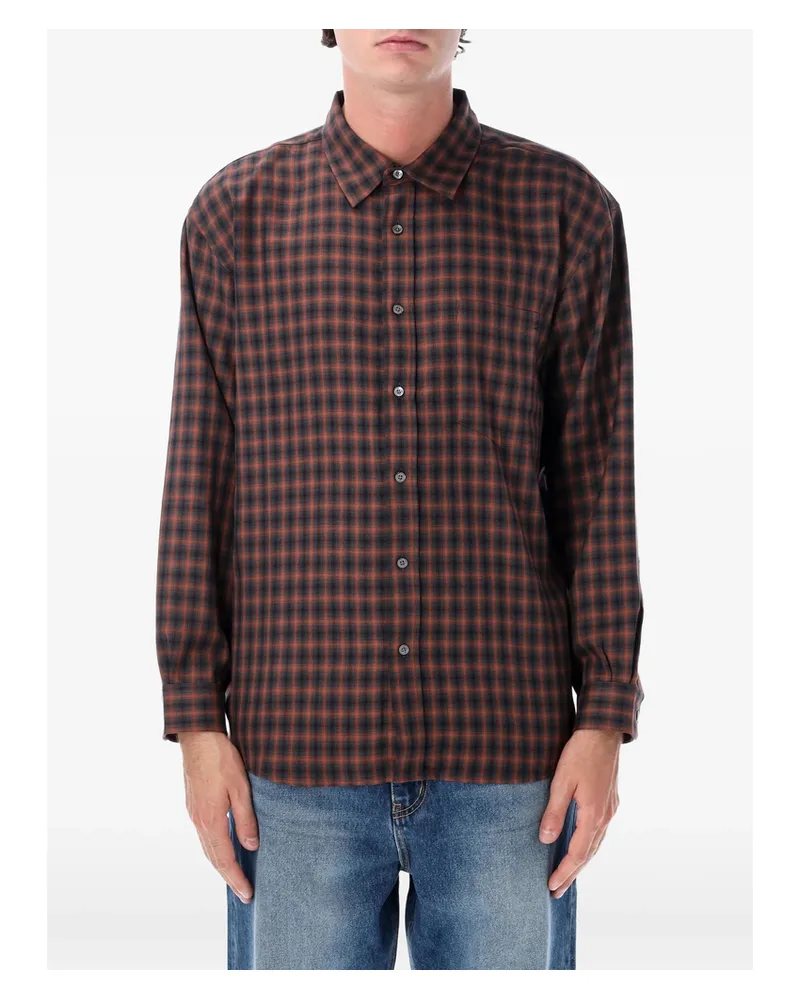Dunst Check-print Long-sleeve Shirt Brown