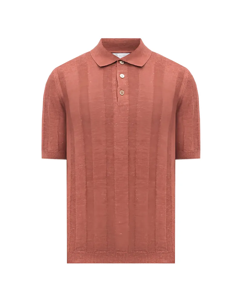 Brunello Cucinelli Wide Rib Knit Polo Brown