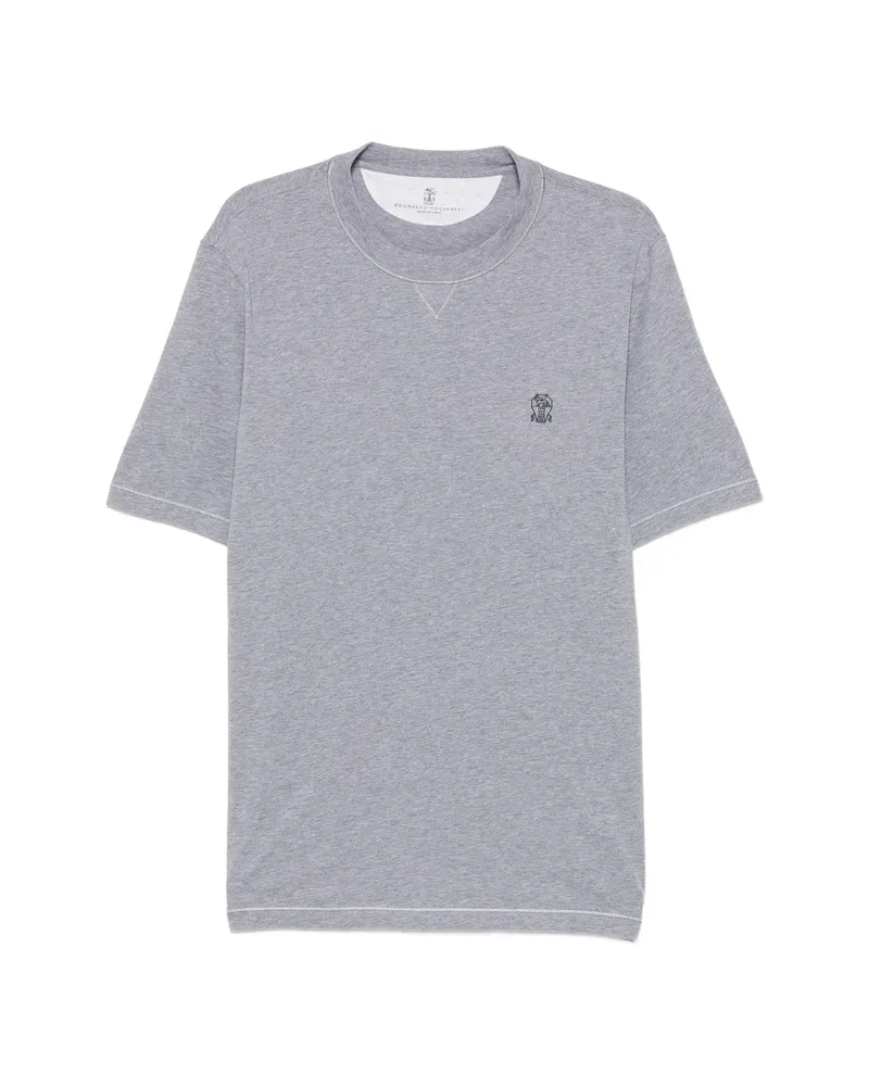 Brunello Cucinelli Logo-embroidered T-shirt Grey