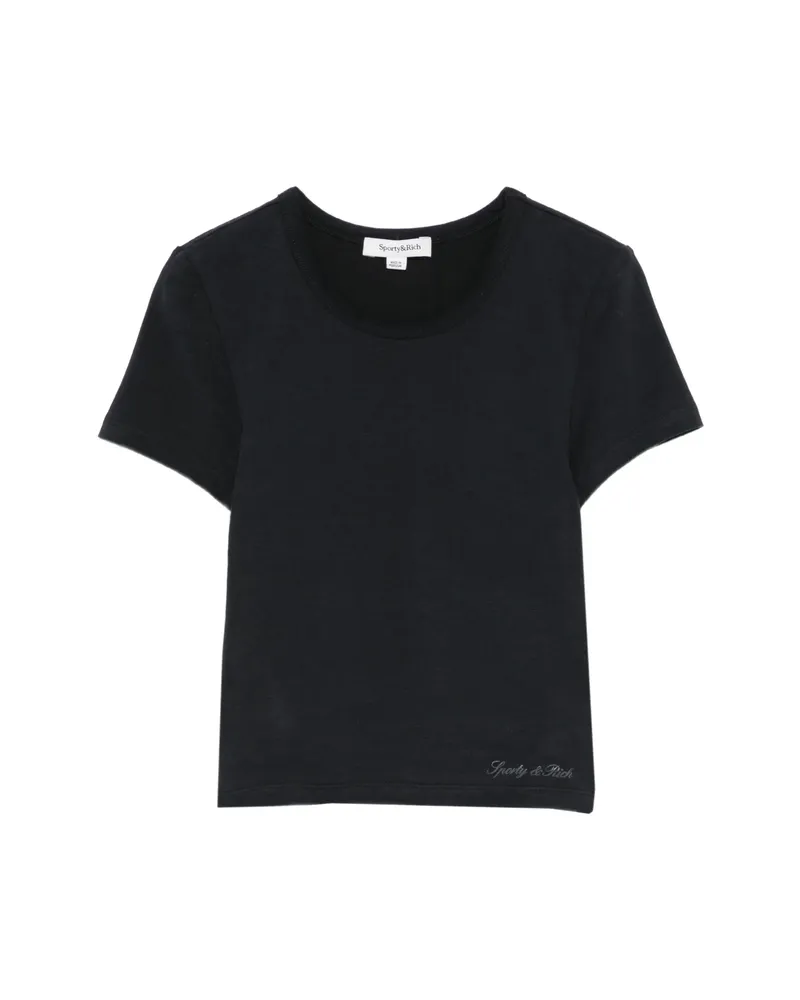 SPORTY & RICH Vanessa Logo-print Cropped T-shirt Black