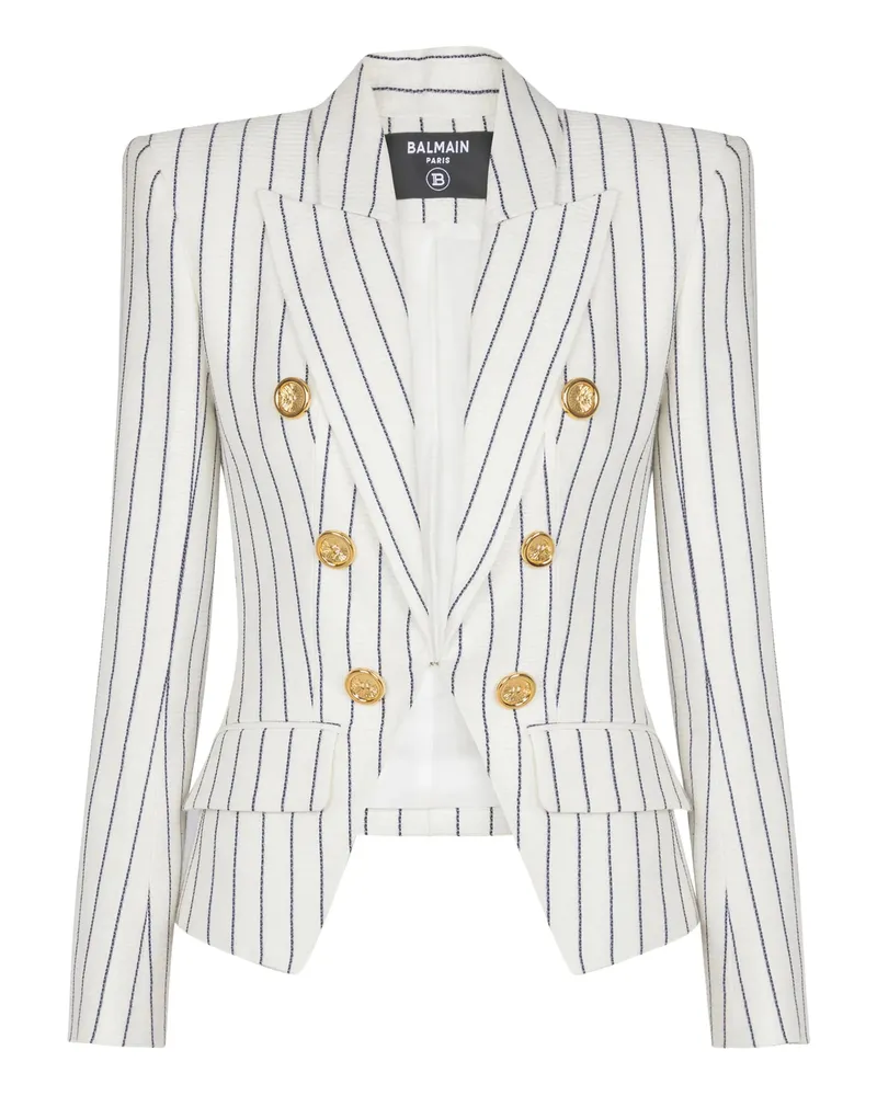 Balmain Six-button Pinstripe Blazer White