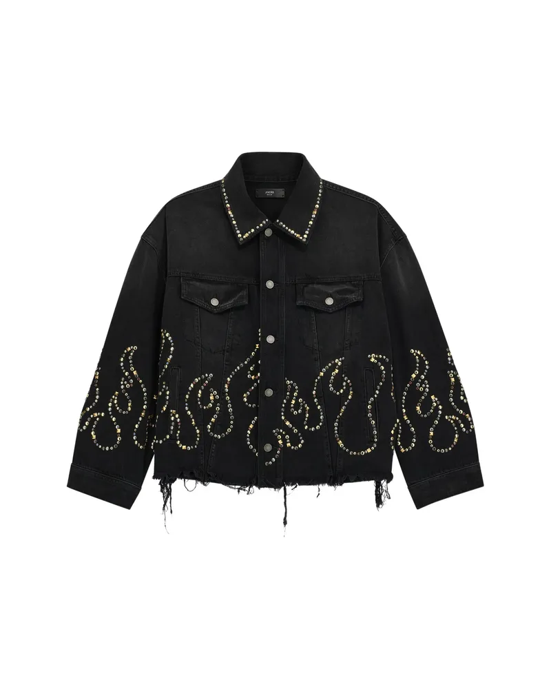 Amiri Studded Flames Trucker Jacket Black